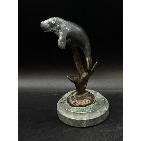 SPI Bronze Brass Manatee Statue 6" Round Marble Base Patina - Picture 3 of 8